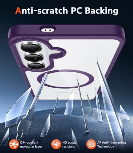 Image of FNTCASE for Samsung Galaxy S26-Plus Case: Clear Magnetic Phone Cases with Screen Protector Compatible with Magsafe Slim Anti Yellowing Shockproof Protective Transparent Cover (Purple Magnetic)