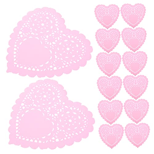 STOBAZA 100Pcs Heart Shaped Paper Doilies for Valentine Day Tableware Decorative Lace Mats for Weddings Parties Crafts and Baking
