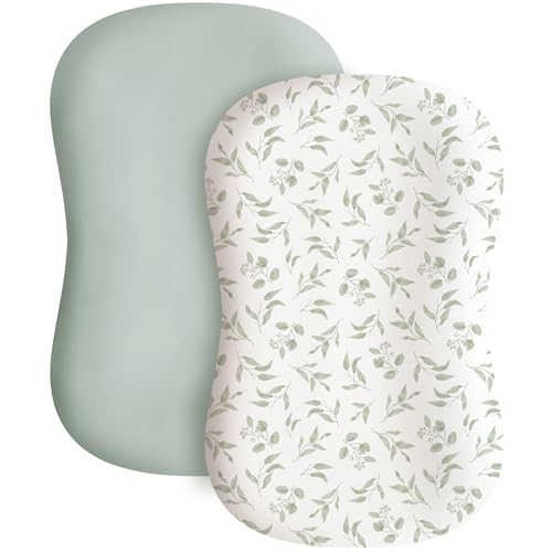 Image of Konssy 2 Pack Baby Lounger Cover, Stretchy Soft Infant Lounger Cover | For Baby Boys and Girls, Cover Set Only. Soft Breathable Fabric, Envelope Closure, Machine Washable, Green Leaves and Green