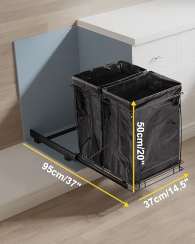 Image of Pull-Out Trash Can for Kitchen Cabinet, Double 13 Gallon Tilt Out Garbage Bins with Soft-Close Slides, Under Sink Stainless Steel Shelf, Easy Installation, Heavy Duty Bags Included (Black)