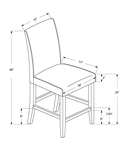Monarch Specialties 1902, Set Of 2, Counter Height, Upholstered, Kitchen, Room, Pu Leather Look, Wood Legs, Grey, Brown, Transitional Dining Chair, 17.75" L X 22.5" W X 40" H #TOP4