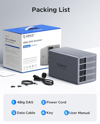 ORICO 4 Bay Raid Hard Drive Enclosure Support 8 RAID Modes for 3.5inch HDD Max up to 88TB for External Direct Attached Storage, Efficient Expansion Backup(Alluminum Alloy)-9848RU3 image 9