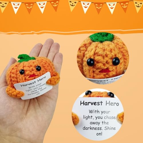 4 Pack Knitted Wool Halloween Toys with Positive Card Crochet Dolls for Halloween Party Favors Treat Bags Cheer Up Gifts - Image 3