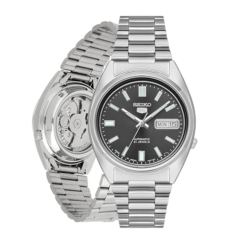 SEIKO SNXS79 Automatic Watch for Men 5-7S Collection - Black Dial on Silver with Luminous Hands, Day/Date Calendar, Stainless Steel Case & Bracelet by SEIKO - Used condition - US$239.00