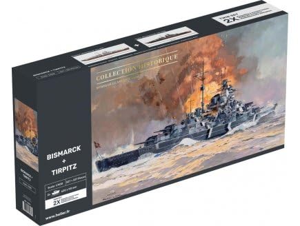 cavernedesjouets Coffret 2 maquettes bateau bismarck + tirpitz - echelle 1/400-664 pieces - set collection historique + 1 carte tigre