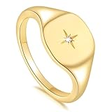 TOBENO 14K Gold Non Tarnish Rings for Women Dainty Smooth Comfort Unisex Style Universal Appeal Gold Signet Rings Women 5,6,7,8,9 (7)