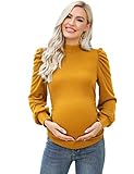 Maternity Sweater Shirts Women's Knit Ribbed Maternity Top Mock Neck Long Sleeve Shirts Pregnant Ruched Tunic Pullover Sweater Yellow L
