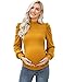 Maternity Sweater Shirts Women's Knit Ribbed Maternity Top Mock Neck Long Sleeve Shirts Pregnant Ruched Tunic Pullover Sweater Yellow L