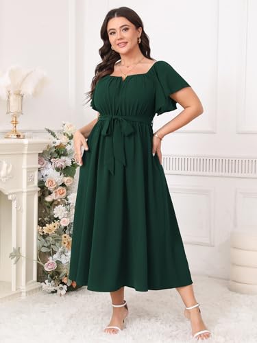 Image of SCOMCHIC Women Plus Size Maxi Dress Off The Shoulder Bridesmaid Formal Wedding Guest Belted Flowy A Line Long Dresses