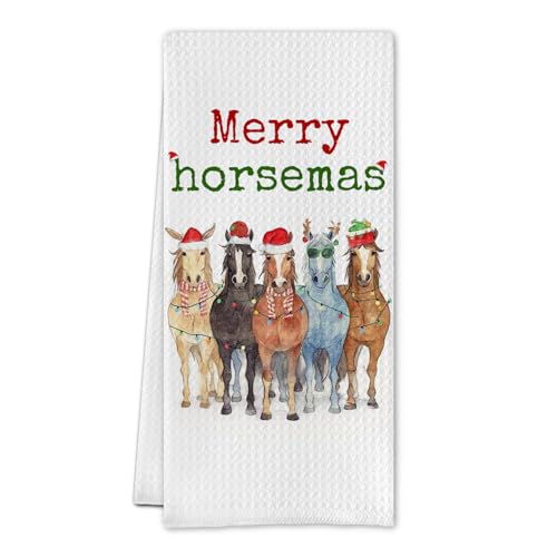 SereneHanctuary Christmas Horse Kitchen Towels, Horse Lovers Gifts Dish Tea Towels,...