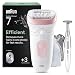 Braun Silk-épil 7 Epilierer Damen, Haarentferner für Langanhaltende Haarentfernung, Ladyshaver, Wasserdicht — Inkl. Rasieraufsatz und Einen Trimmeraufsatz — 7-030, Weiß/Flamingorosa