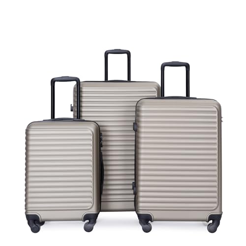 3 Piece Luggage Sets ABS Lightweight Suitcase with Two Hooks, Spinner Wheels, TSA Lock, (20/24/28) GOLD2