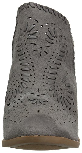 Sugar Realness Bota feminina cano curto com salto bloco perfurado, Tecido cinza, 7
