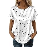 Women Summer Fashion Business Tops Short Sleeve Dressy Casual Loose Silk Shirts Printed Round Neck Satin Blouse