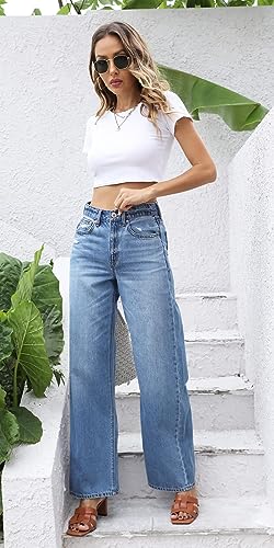 OFLUCK Women's Boyfriend Baggy Jeans High Waist Wide Leg Straight Denim Pants with Pockets3