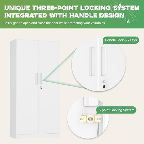 Image of INTERGREAT Metal Storage Cabinet with Lock, 63 inch H Metal Cabinets Storage with 2 Doors and 4 Adjustable Shelves, Locking Garage Cabinet for Home Office, Kitchen, Bathroom (White)