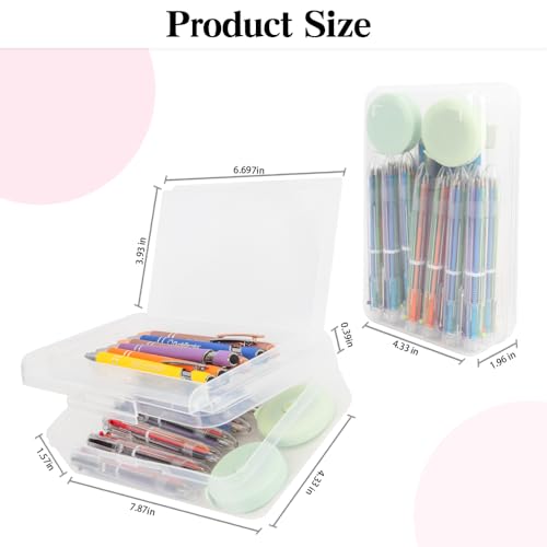 Image of Pencil Case, Double Layer Large Capacity Plastic Pencil Box, Clear Crayon Box, Hard Pen Boxes with Snap-tight Lid, Storage Art Craft Box Marker Organizer for Kids Boys Offices School Supplies