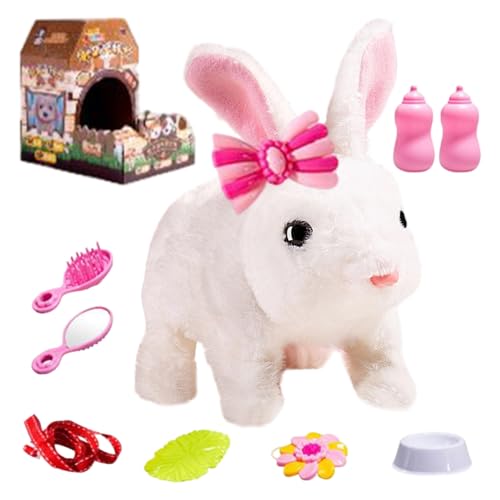 Kixolazr Jouets en Peluche de Lapin à l'Apparence Réaliste - Lapin Électrique avec Sons,Jouet en Peluche | pour Filles et Garçons Nouvel an Noël Pâques Jeu d'Intérieur à la Maison