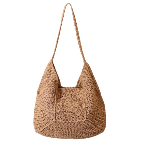 Sac en paille tissé à la main pour femme grand sac chic de vacances nuance café