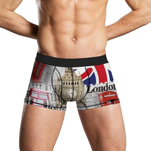 London Big Ben UK British Flag Men's Boxer Briefs Soft Underwear Stretch Waistband Trunks Panty
