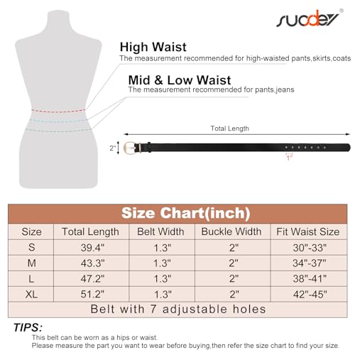 Image of SUOSDEY 2 Pack Fashion Womens Leather Belts Black Brown Ladies Belt with Gold Buckle for Jeans Pants Dresses, B-black+coffee, fits waist from 30 inch-33 inch