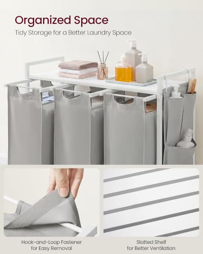 Image of VASAGLE Laundry Hamper with Shelf, 3 Pull-Out Bags, 3 x 10.6 Gallons (40 L)