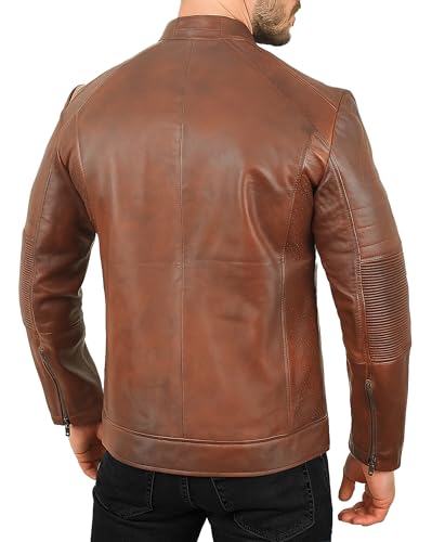 Image of Men Vintage Style Distressed Premium Lambskin Leather Jacket | Black Motorcycle Genuine Cafe Racer Biker Coat