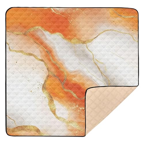 Tapete plegable para gimnasio y actividades para bebés en interiores y exteriores, impermeable, diseño de mármol, naranja, blanco, para bebés y niños pequeños, 50 x 50 pulgadas