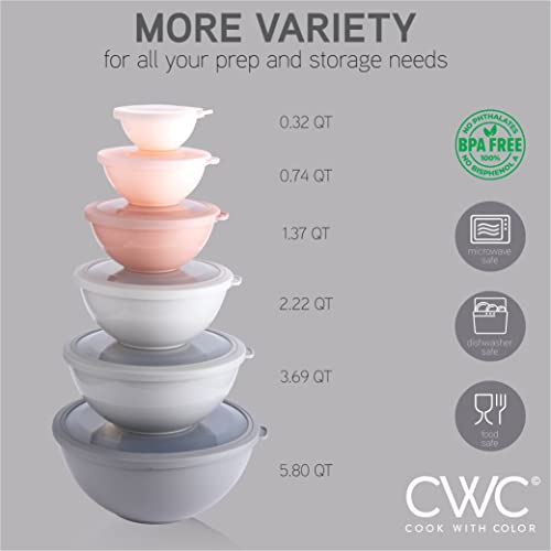 image for COOK WITH COLOR Mixing Bowls with TPR Lids - 12 Piece Plastic Nesting 