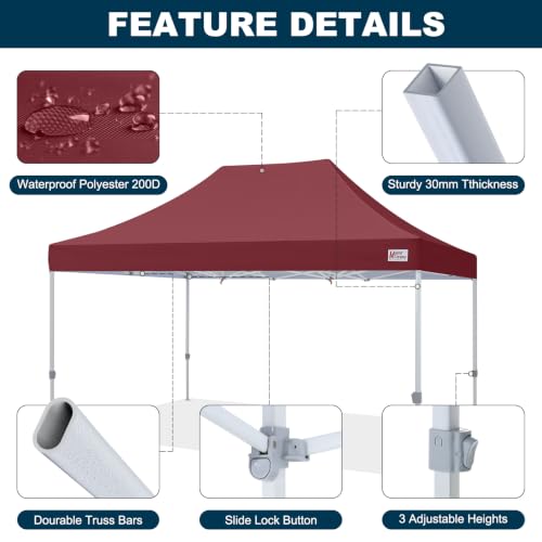 Image of MASTERCANOPY 10x15 Heavy Duty Pop Up Canopy Tent with Roller Bag,Burgundy