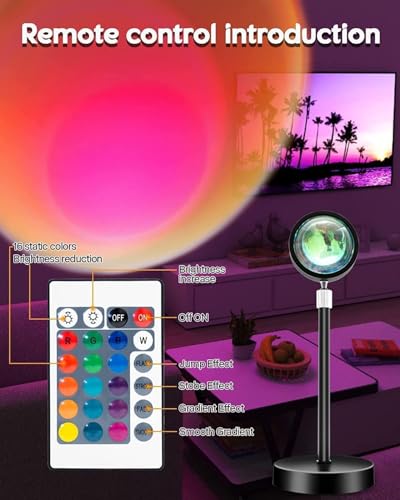 Image of Sunset LED Light 360 Rotation, Rainbow Projection Lamp,16 Color Changing with Remote Control, USB Charging, Romantic Visual Night Decorative, Perfect for Photography, Children, Couple's Room