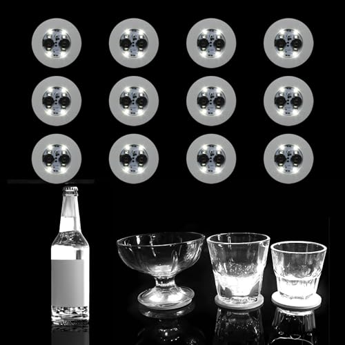 Yiypepy 12Pcs LED Coaster White Light Up Drink Decor for Bar Party