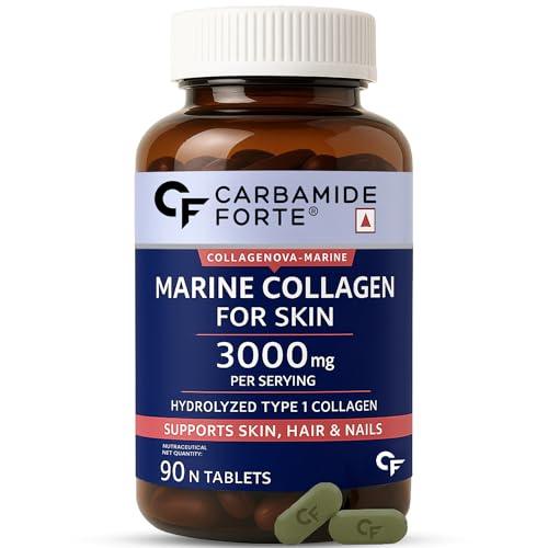 Carbamide Forte Marine Collagen Supplements For Skin | Marine Collagen tablets For Women & Men | Type 1 Hydrolyzed Peptides To Support Skin, hair & Nails - 90 Tablets