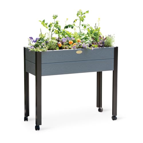 Gardener's Supply Company Elevated Rolling Garden Bed Planter | Durable & Sustainable Recycled Material with Aluminum Legs & Wheels Perfect for Small Space Gardening