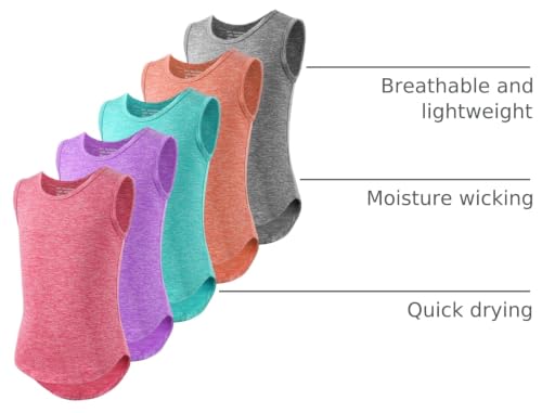 Image of 5 Pack Girls Athletic Tank Tops Active Dry Fit Kids Activewear Basic Sleeveless Dance Top for Yoga Sports