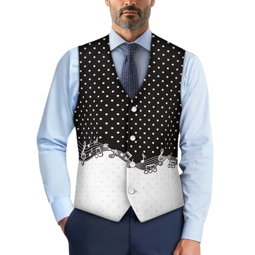 TOADDITDO Music Note Print Suit Vest for Men Regular Fit V-Neck Party Vests Lightweight Sleeveless Workout Tops2