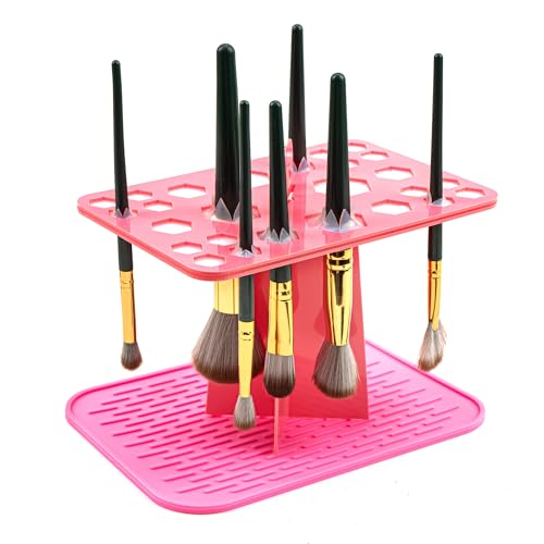 Acrylic 26-Slot Makeup Brush Holder Rack (Pink)