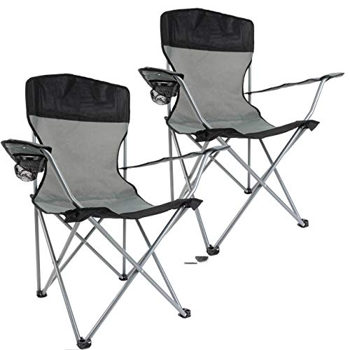 Preisvergleich Produktbild Anaterra 2X Campingstuhl, Faltstuhl, Angelstuhl mit Armlehne, Getränkehalter und hoher Rückenlehne, schwarz / grau