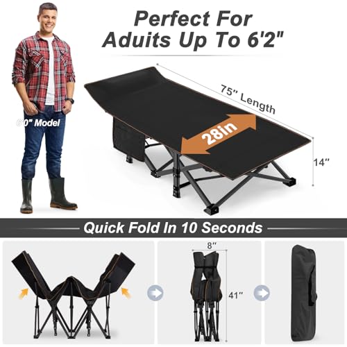 ABORON Camping Cot for Adult 28" Extra Wide, Heavy-Duty 1200D Oxford Cot for Sleeping, Portable Folding Camp Bed with Mat & Carry Bag by ABORON - Image 6