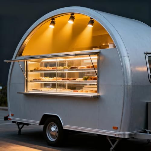 Camión de comida con acabado de espejo personalizado, remolque expandible para catering, café y comida callejera