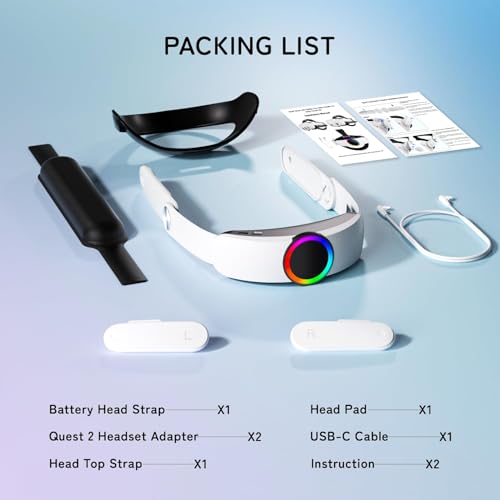 Image of Head Strap with 10000mAh Battery for Meta Oculus Quest 3 /3S,Quest 2, Cool RGB Light Fast Charging Adjustable Battery Pack for Meta Elite Strap Replacement Extend Playtime (VR Machine Not Include)