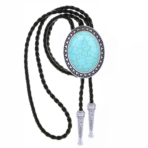 Image of Jeilwiy Bolo Tie for Men Real Stone Westwern Cowboy Ties Silver Bolos Women Leather Necktie Gift for Birthday Christmas