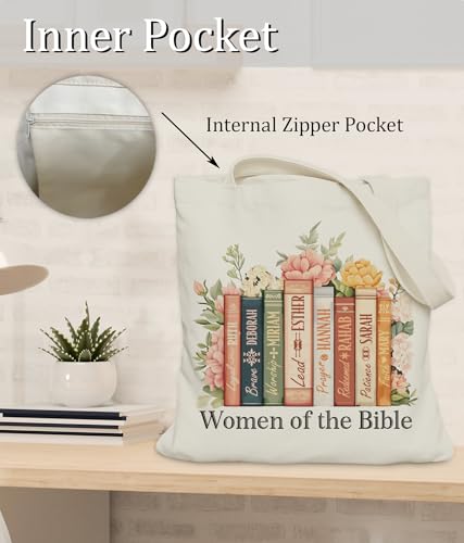 Image of Aesthetic Christian Gifts Tote Bag for Church, Religious Tote Bag for Bible Study, Medium Size with Inner Pocket