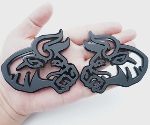 Image of 2Pc Angry Bull Badge 3D Emblem Custom Sticker Nameplate Replacement for Universal Car Body Motorcycle SUV Door Window Decoration (Black)