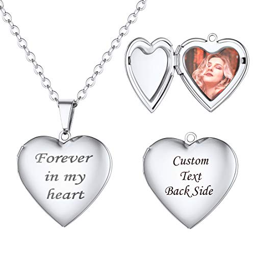 Customized Photo Necklace Mother Daughter Gift Stainless Steel Forever in My Heart Heart Locket Necklaces that Hold Picture, Chain 18