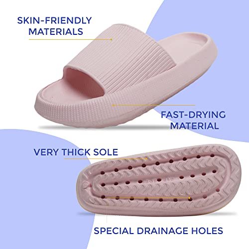 Image of Cloud Slides For Women And Men - Comfy Non Slip Indoors Slippers For Shower Spa Pool College Outdoors Slides - Soft And Cozy Open Toe House Sandals Thick Soles