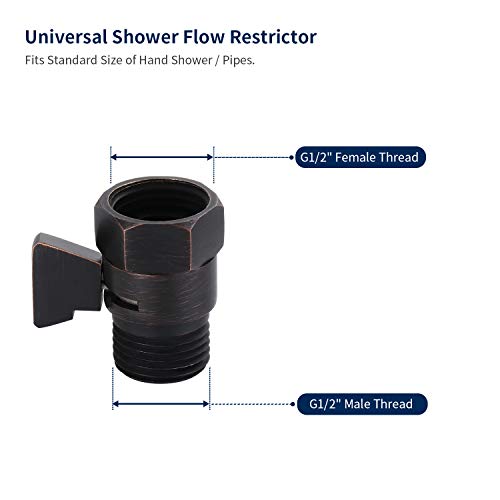 Tenfe Water Flow Control Shut Off Valve, Brass Adjustable Water Pressure Regulator For Hand Held Shower Head & Bidet Sprayer, Oil Rubbed Bronze Water Saver G1/2 Standard Connection #TOP5