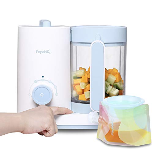 Papablic All-In-1 Baby Food Maker - Steam Cooker & Blender, Puree Grinder, Comes with 6 Reusable Meal Storage Pouches, Stainless Steel Steam Basket and Rice Cooker