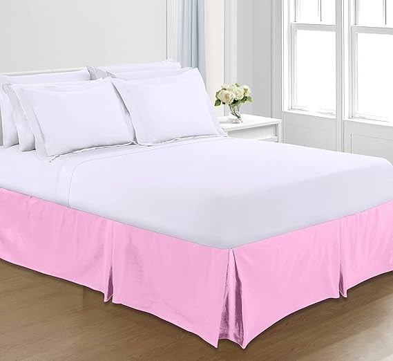 Royale Linens® Base Valance Sheet Pleated Platform - Plain Polycotton Bed Base Skirt (Pink, Double)