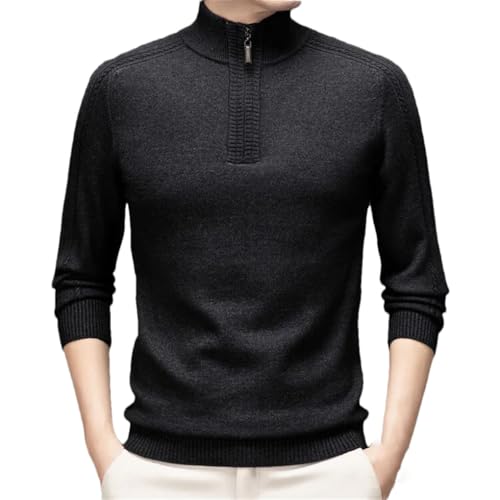 Men's Solid Color Long Sleeve Wool Sweater Men Business Casual Warm Pullover Top Dark Gray L